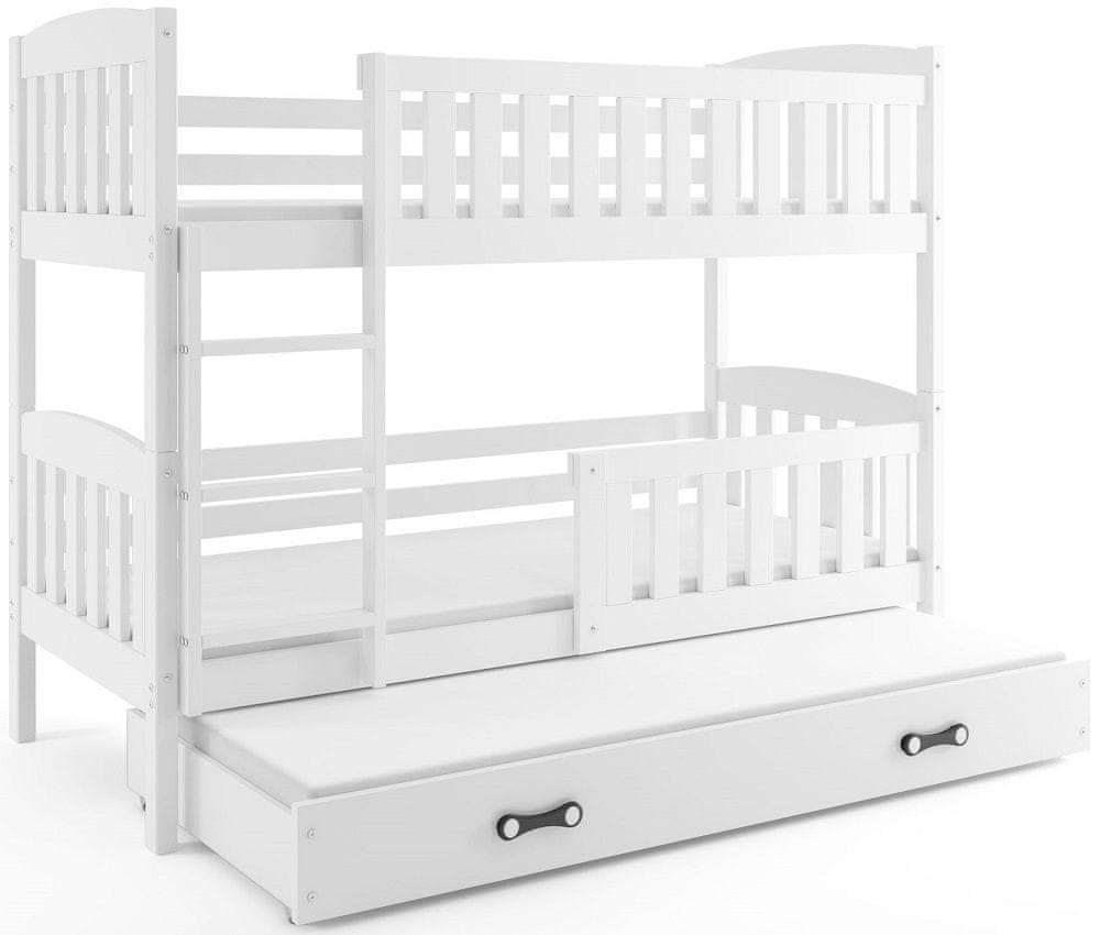 eoshop Poschodová posteľ s prístelkou KUBUS 3 90x200 cm, biela/biela (Voľba matraca: Penový matrac)